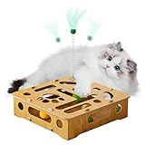 Katzenspielzeug, Katzenspielzeug, Holzpuzzle Box mit Federn und Bällen | Halten Sie Katzen beschäftigt Indoor-Sportunterhaltung Jagd Katzenspielzeug für Katzen von i