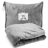 Wapasezyar Reisedecke, 127x152 cm Weiche Flugzeugdecke, Reisedecke Ultraleicht Warm, Verwandlungskissen, Kompaktes Kissen, Flugzeugdecke für Urlaub, Büro, Zuhause und Geschäftsreisen (Grau)