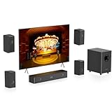 Hölzern 5.1.2CH Soundbar für TV Geräte, 4 Surround-Lautsprecher, 400W Spitzenleistung, Heimkino Virtual Surround Soundsystem Sound Bar mit 5.25'' Subwoofer, ARC/Optisch/BT 5.3/AUX/USB, HiPulse N512
