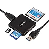 Hama Kartenleser USB 3.0 (Kartenlesegerät für SD, SDHC, SDXC, microSD, microSDHC, microSDXC, CF Speicherkarte, Card Reader mit USB Kabel für Windows PC, Mac, Notebook, Laptop, TV) schwarz