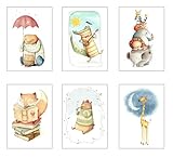 DKORARTE Set mit 6 A4-Wandbildern, für moderne Wohnzimmer, Schlafzimmer, Zimmer, ohne Rahmen, Kinder, Zeichnungen, Tiere, Plüschtiere (29,7 x 21 cm)