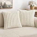 MIULEE Plüsch Kissenbezug 40x40 Weihnachten Deko Flauschige Kissenbezüge Kunstpelz Fell Sofakissen Flauschig Dekokissen Kissenhülle für Wohnzimmer Schlafzimmer Sofa Kuschelkissen Weiß 2er Set