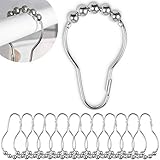 Duschvorhang Ringe, 12 Stück, aus Edelstahl, in Silber-Farben, mit Kugel-Gleitsystem, 7 x 3,9 cm Größe, für Duschvorhangstangen, Ringe Duschvorhang, Duschvorhangringe, Duschvorhang Haken, Metallringe