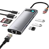 Baseus USB C Hub 8-in-1 USB C Adapter mit 4K HDMI, Ethernet, SD/TF Kartenleser, 3 USB 3.0 5Gbps Datenanschluss, 100W Ladepower für MacBook Pro/Air, iPad Pro, Surface Pro 7, XPS,und mehr Typ C Geräten