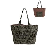 Myhozee Reversibel Shopper Tasche Damen Wildleder Handtasche Damen Groß Tote Bag Schultertaschen Leopardenmuster Taschen Umhängetasche für College Schule Arbeit Reisen Einkaufen Grün