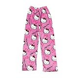 Pyjama Hose Kitty Schlafanzug Damen Pyjamas Hosen Lang Flanell Pyjama Hose Damen Schlafhose Weich Kawaii Pyjamas Anime Bequeme Schlafanzughose Frauen Anime Cartoon Casual Herbst-Winter (pink, S)