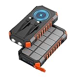 Fandealo Wireless Solar Power Bank – 27000mAh 22,5W Powerbank with 2 Kabeln – PD QC 3.0 USB-C Schnell Ladeausgang Solar Ladegerät – 2 Taschenlampen Externes Akku for Smartphone, Tablet, Camping