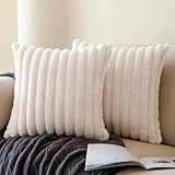mosayt Kissenbezug 40x40 doppelseitig Fell 2er Set weiß Creme Plüsch Ultra weich flauschig Boho Deko Weihnachten Winter Sofa Bett Kissenhüllen Dekokissen Couchkissen Sofakissen Wohnzimmer Geschenke