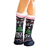 Winter-Fleece-gefütterte Greifer Weiche Fuzzy-Slipper-warme Socken für Damen Supersocken (Blue One Size)