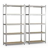 VOUNOT® Schwerlastregal 2er Set, Regal Lagerregal Kellerregal Steckregal Werkstattregal, 180x90x40cm, 5 verstellbare Böden, 875kg belastbar