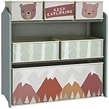 ZONEKIZ Kinderregal, Spielzeugregal mit 6 herausnehmbaren Aufbewahrungsboxen aus Vliesstoff, Bücherregal, Kinderzimmerregal für Kinderzimmer, Kindergarten, Spielzimmer, 63x30x66 cm, Grün
