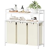 Lifewit Wäschekorb 3 Fächer, 120L/40 x 3L Wäschesammler mit 2 Ablage, Laundry Baskets mit herausziehbaren Säcken, Wäschesortierer für Waschküche Schlafzimmer, Weiß