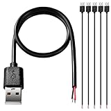 KUOQIY 5 Stücke USB-A Stecker 5V / 3A Pigtail offenes Ende Stromkabel, 30cm 22 AWG USB 2.0 Stecker 2-poliger Draht DIY Pigtail-Kabel, für USB-Geräte Reparatur DIY-Kabel