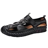Outdoorsandalen Für Herren Leder Trekkingsandalen Sommer Aushöhlen Sneaker Geschlossene Badeschuhe Fischer Sandalen Low-Top Walkingschuhe Strand Herrenschuhe Rutschfest Wanderschuhe