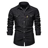 LAIYUTING Elastisches Baumwoll-Denim-Hemd Herren Langarm Cowboy-Hemden für Herren Casual Slim Fit Kleidung