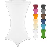 Gräfenstayn® Stretch Stehtischhusse Diana mit Öko-Tex Siegel, Verstärkung im Fußbereich, 40°C Maschinenwäsche in vielen Farben und Größen Ø60-65cm / Ø70-75cm / Ø80-85cm (Weiß, Ø80-85cm)