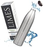 Limes 8® Trinkflasche Edelstahl 1l – Thermosflasche, Isolierte Wasserflasche, Auslaufsichere Isolierflasche doppelwandig, Geschirrspüler geeignet (Edelstahl, Stainless Steel1000ml)
