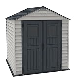 Duramax StoreMax PLUS 7 x 7 (4.44 m²) Kunststoff gerätehaus mit robustem Kunststoffboden und festen Fenstern in den Türen, robuste Metalldachkonstruktion, wartungsfreier Lagerschuppen, Grau/ Adobe