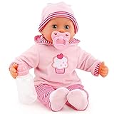 Babypuppe First Words mit Schlafaugen, spricht 24 Babylaute, mit Schnuller und Flasche, 38 cm, Rosa/Streifen