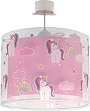 Dalber Lampe kinderzimmer, kinderlampe Pendelleuchte Hängelampe, Deckenleuchte Kinder, Deckenlampe kinderzimmer Einhörner Tiere Unicorns, 41592, E27, Rosa