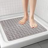 Cozary Duschmatte rutschfest, 53 x 53 cm, Antirutsch Badematte für Badewanne & Dusche, Weiche PVC Duschmatte mit Saugnäpfen, Maschinenwaschbar-Grau