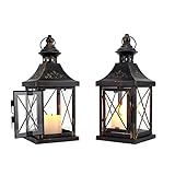 TRIROCKS 2 Stück Hängende Kerzenlaterne 28 cm Hoch Metall Klein Laterne Dekorative Kerzenhalter Mit Glas Für Wohnung Garten Wohnzimmer Party Tisch Drinnen Draußen (Schwarz Gold)