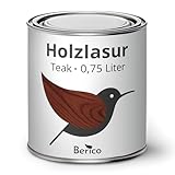 Berico Holzlasur - Teak - 0,75 Liter Lasur - Dunkel - Wetterfeste Holzschutzlasur für Innen und Außen - Holzschutz, Wetterschutz und UV-Schutz