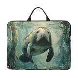 ZTPOWQA Laptoptasche mit Seekuh-Motiv, wasserdicht, tragbar, für Büro, Reisen, Business