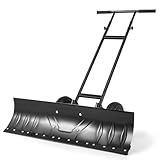 GOPLUS Schneeschaufel auf Rädern höhenverstellbar, rückenschonender Schneeschieber, mit 7-Fach verstellbarem Schneeschild 91,5cm | verstellbarem Griff | 3 einstellbare Höhen, für Gehweg