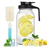 2 Liter Glas Karaffe Krug mit Deckel und Auslauf, Wasserkaraffe, Glaskaraffe,Eistee Krug, Saft Krug, für hausgemachte Getränke/Eistee/Milch/Kaffee/Wein