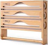 4 In 1 Folienschneider Küche Schublade,Frischhaltefolienspender Pergamentpapier Folienspender,Küchenverpackungsorganisator Aus Bambusmaterial, Abroller Frischhaltefolie,Wandrollenhalter D,4 IN 1