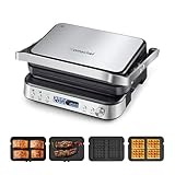 AMZCHEF 4-IN-1 Maschine (Kontaktgrill, Griddle, Waffeleisen, Sandwichmaker) - 2000W, mit 4 Antihaft Abnehmbare Platten, mit frei einstellbarer Zeit und Temperatur - Schwarz & Silber