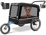 KESSER® Hundeanhänger Boxer 3-in-1 Hundebuggy & Jogger Fahrradanhänger groß ca. 240 Liter Volumen gefedert 600D Oxford Canvas SmartSpace Concept max. 40 kg inkl. Getränke & Smartphone-Halter Schwarz