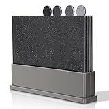 MASTERTOP Schneidebrett Kunststoff Set, 4er Schneidebrett Set mit Ständer, Index Schneidebretter Spülmaschinenfest, Groß Küchenbrett Frühstücksbrettchen für Fisch Fleisch Gemüse Obst