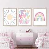 Bilder Kinderzimmer Poster Regenbogen Herzen Boho Wandposter, Bilder Set Junge Mädchen Babyzimmer Kinderbilder, Wandposter Premium, Ohne Rahmen (30x40cm)