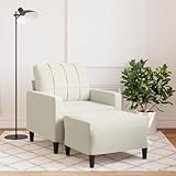 Homgoday Sessel mit Hocker Loungesessel Polstersofa Einzelsofa Polstersessel Loungesofa Sitzmöbel für Wohnzimmer Büro Empfang Creme 60 cm Samt