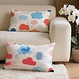 Kissenbezug 40x70 cm 2er Set Blau Outdoor Kissen Rechteckig, Outdoor Wetterfest Kissenbezüge mit Unsichtbarem Reißverschluss, Leinen Sofakissen Wolke Kopfkissenbezug für Deko Wohnzimmer Garten Q-6656