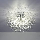 Stepeak Moderne Kristall Deckenleuchte, Chrom Feuerwerk Kronleuchter, 6 Leuchte G9 Dimmbar Pendelleuchte, LED Deckenlampe für Wohnzimmer, Schlafzimmer, Esszimmer, Küche, Flur