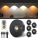 Feliigo USB Aufladbar LED Spots Akku, Schrankbeleuchtung Kabellos mit Fernbedienung, 3 Farbtemperaturen, Vitrinenbeleuchtung LED mit Timing Funktion, Geeignet für Küche, Vitrine, Schrank (6er Pack)