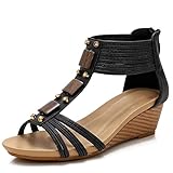 FRALOSHA Sandalen damen keilsandalen sommer offene Zehen lässig mit absatz Strandsandalen plateau sommerschuhe Black 40
