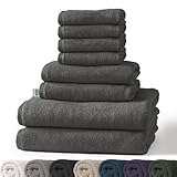 KARAT Towels - 8-teiliges Set Handtücher aus 100% Baumwolle - 2 x Badetuch, 2 x Handtuch und 4 x Seiftuch, Oeko-Tex 100 Zertifiziert (Grau, Bay)