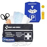 First Aid Only Kfz Verbandtasche DIN 13164 inkl. 5-in-1 Parkscheibe | Auto Verbandskasten als Erste Hilfe Set für HU (StVO-konform) | Notfalltasche für Auto und Motorrad | P-10019