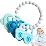 Baby-Beißring,BPA-frei Weiche Textur Silikon-Beißringe Beissring,Sensorik-Spielzeug, Zahnungshilfe Spielzeug für, Babys Autowal-Beißspielzeug, Neugeborenen-Baby-Essentials für 3-18 Monate (Blau)