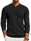 COOFANDY Herren Strick Poloshirt Langarm Business Strickpullover Mit Polokragen Regular Schwarz L