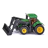 siku 1395, John Deere Traktor mit Frontlader, Grün, Metall/Kunststoff, Bereifung aus Gummi, Beweglicher Frontlader
