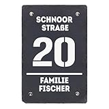 LAUBLUST Türschild Schiefer Personalisiert - Vertikales Format | Haustürschild mit Familienname, Adresse und Hausnummer - 3 Größen, Wetterfest | 4 Edelstahl Wandhalter