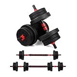 wuuhoo® 2in1 Fitness Hantelset Jimmy, 30mm Kurzhantelset Kurzhantelstange und Langhantelstange mit Gewichten, Fitnessgerät aus Kunststoff für Zuhause, HomeGym - 20kg - rot