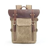 AGPTPYGZFW Doppelter Schulterkamerasack fit for DSLR. Kameratasche wasserdichte Batik Leinwand Retro Digitalkamera Rucksack Foto Tasche Große Kapazität(Kahaki)