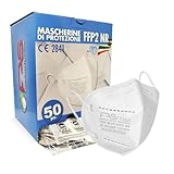 FFP2-Masken - CE-zertifiziert Made in Italy - Wirksamkeit der Filterung von BFE über 95% - einzeln versiegelt - weiß oder schwarz - Packung mit 50 Stück (weiß)