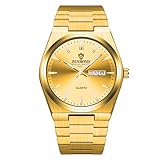 OIDEA Analoge Quarzuhren für Herren: Edelstahl-Tageskalender-Uhr, leuchtende Zeiger, Business-Kleid-Armbanduhr, Gold